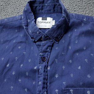 TOPMAN  Button Shirt Blue Mens S Small Short Sleeve